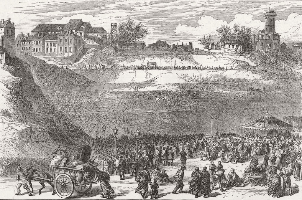 PARIS. Position held rebel guards at Buttes de Montmartre 1871 old print